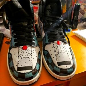 Demon Slayer/ Tanjiro Sun Breathi and Water Skills Pair. High Tops "J1s" style.